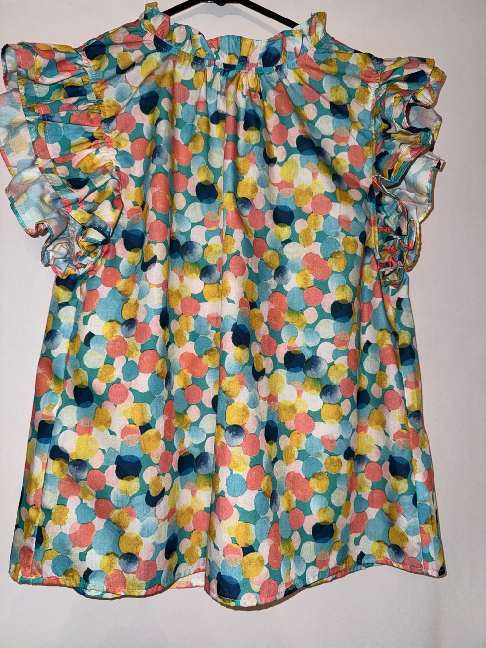 THML Girls' Multicolor Polka Dot Ruffle Sleeve Top